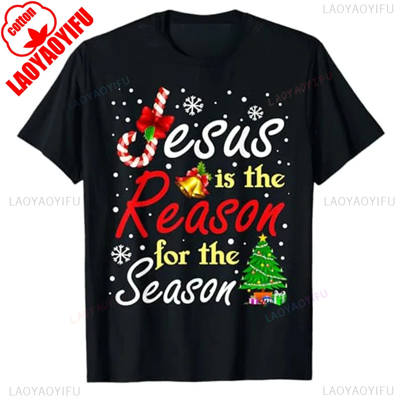 Christian Jesus The Reason Christmas Stocking Stuffer Gift TShirt Humor Funny Xmas Costume Cotton Tees Unisex Fashion Y2k Tops - Colouronova