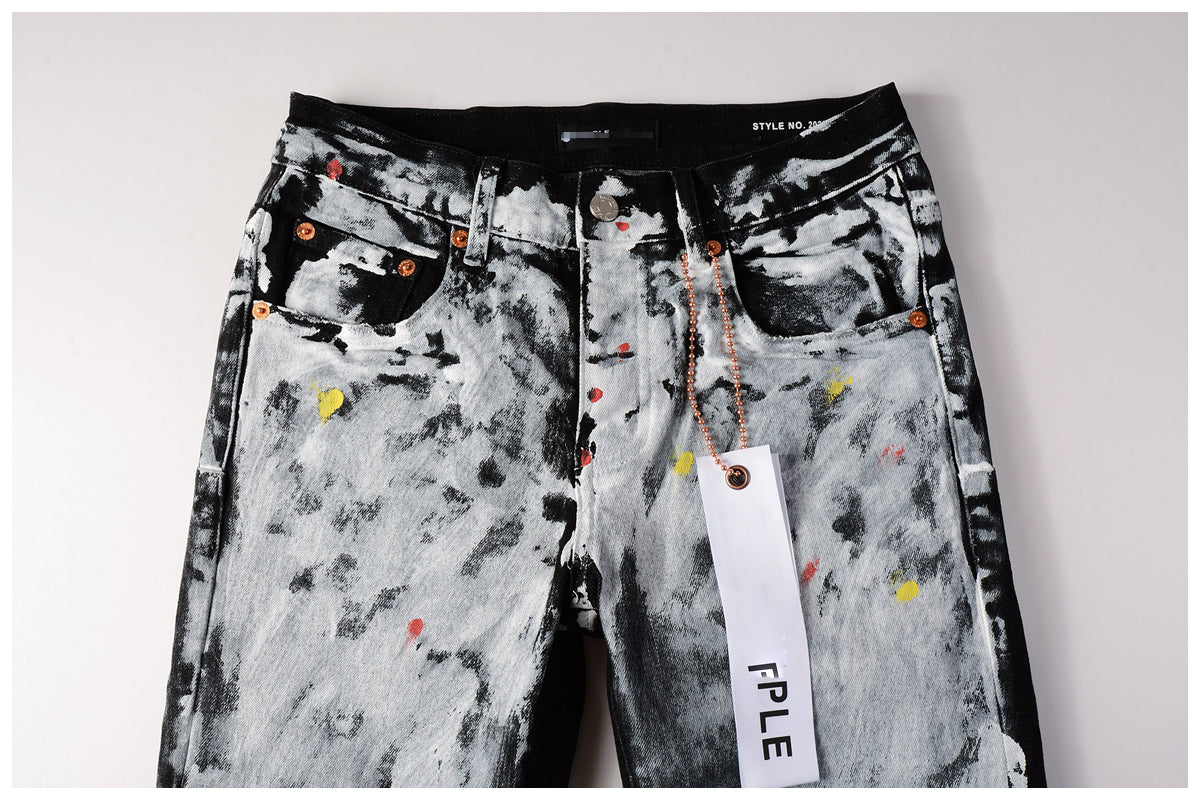 Hole-punched oil painting jeans Colouronova