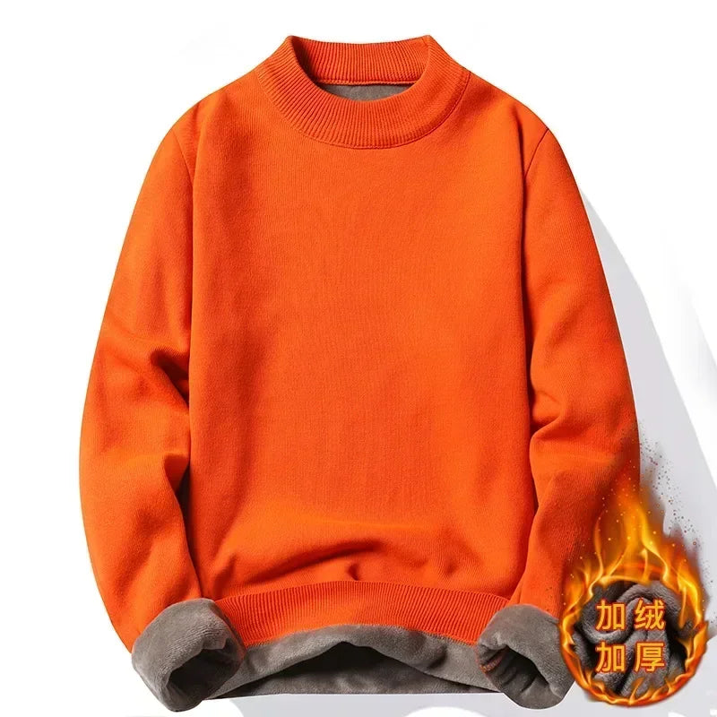 New 2025 Men's Winter Pullovers Casual Solid Color Mock Neck Sweaters Fashion Loose Thickened Warm High-Quality Jumper for Men - Colouronova