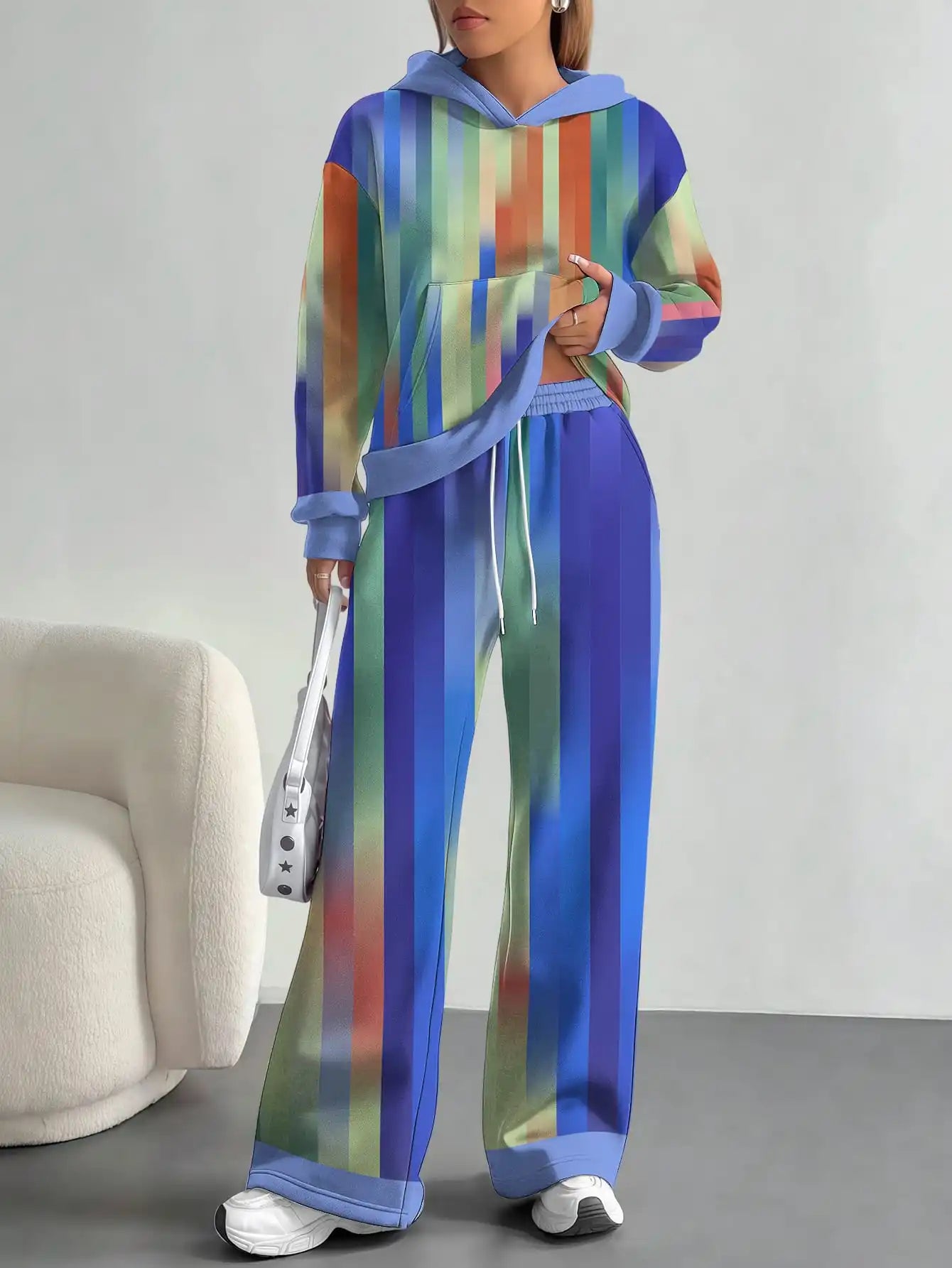 Foreign trade flame splicing printing new hot style 2025 new pink gradient fashion casual European and American women's suit - Colouronova