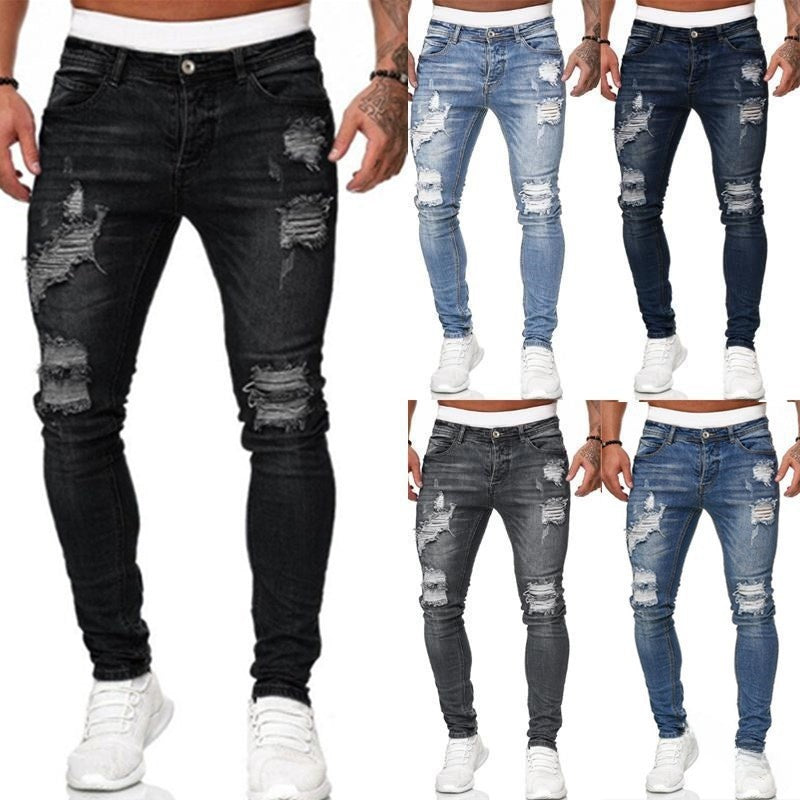 Hole-in-the-side denim ankle pants Colouronova