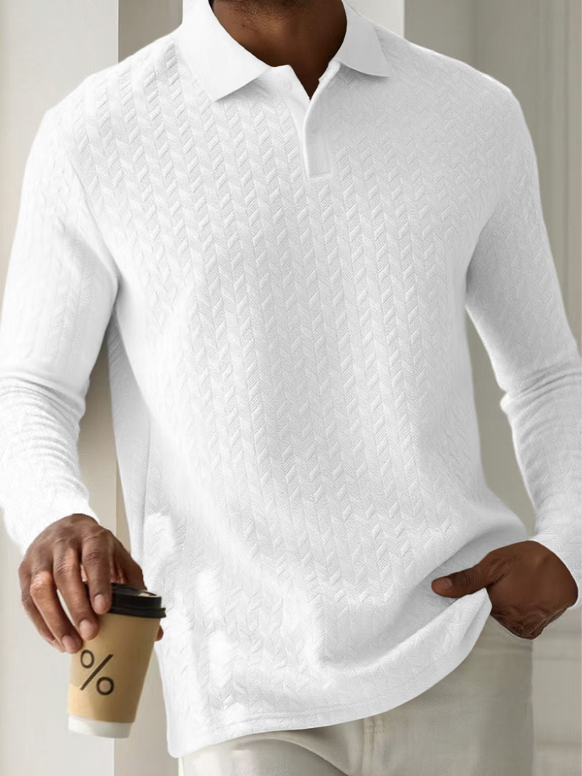 Mens Textured Long Sleeve Polo Shirts Colouronova