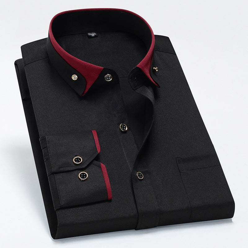 Men's Color Block Collar Stretch Long Sleeve Shirt Colouronova