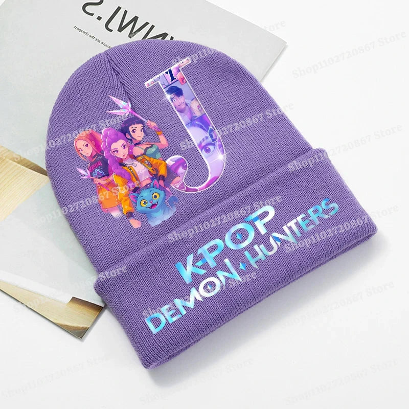 KPop Demon Hunters Purple Knitted Hat Boys Girls Cartoon Anime Woolen Hats Autumn Winter Kid Outdoor Warmth Beanies Caps Beanie Colouronova