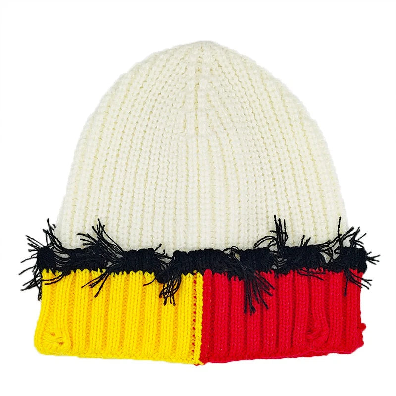 Y2K Knitted Beanie Hats Winter Warm Wool Caps With Holes Hip Hop Streetwear Accessories New Color Matching - Colouronova