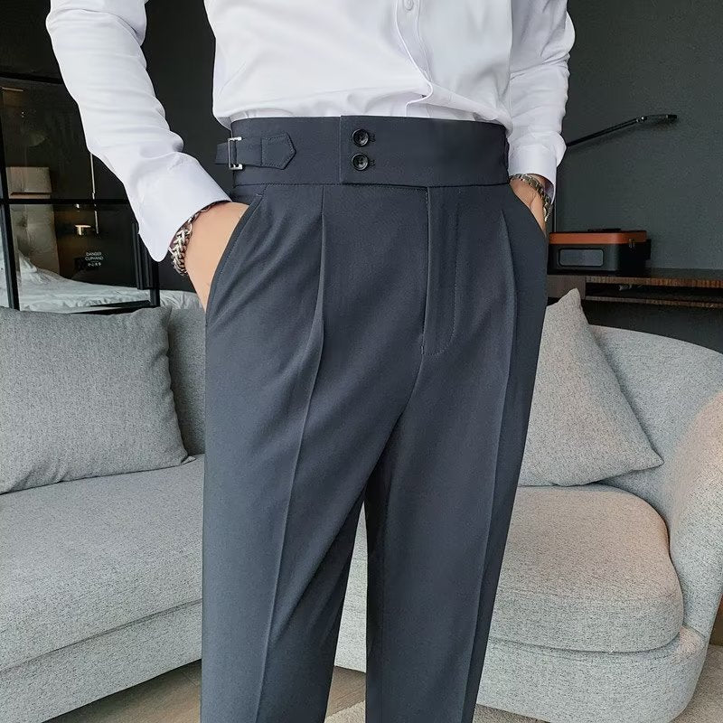 Mens High Waist Straight Leg Trousers Colouronova