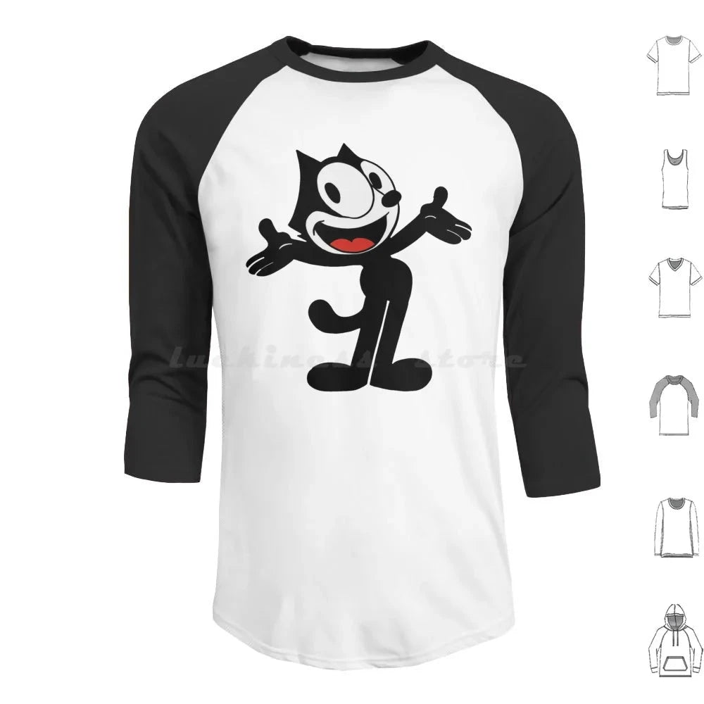 Hoodie Cotton Long Sleeve Vintage Cartoon Animation Kitty Black Cat Vintage Cartoon Cartoon Funny Funny Black Cat Felix Cat Colouronova