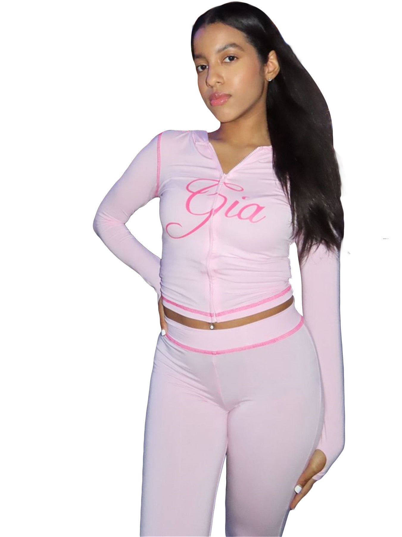 Printed Hooded Long Sleeve Thumb Hole Two Piece Set Colouronova