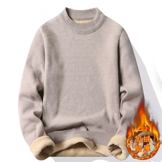 New 2025 Men's Winter Pullovers Casual Solid Color Mock Neck Sweaters Fashion Loose Thickened Warm High-Quality Jumper for Men - Colouronova