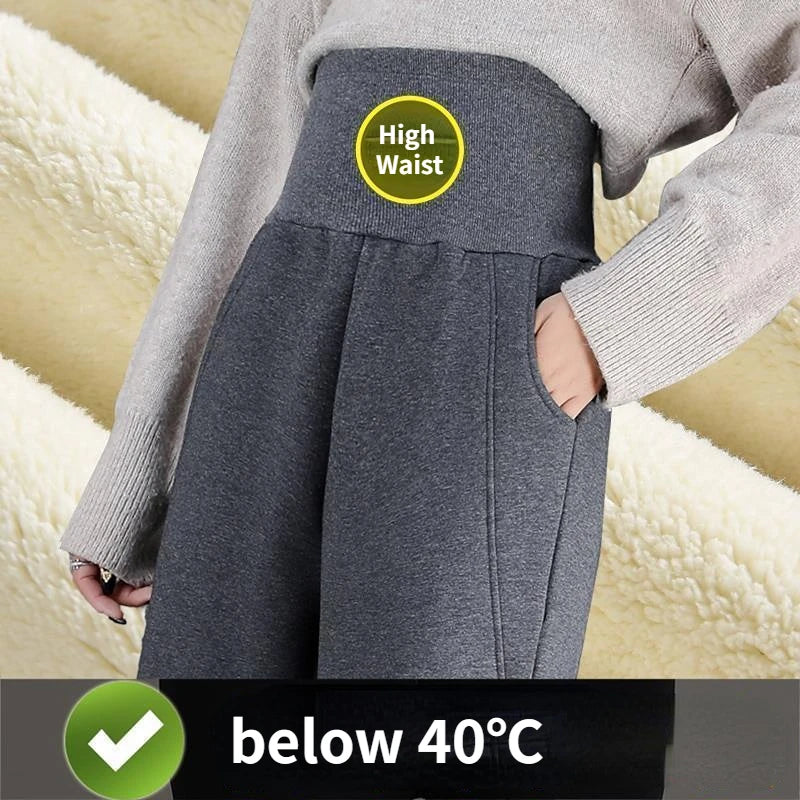 2022 Winter Women Fleece Pants Casual Keep Warm Thick Trousers Fashion Solid Color Loose High Lamb Fur Slim Waist Sweatpants 4XL - Colouronova