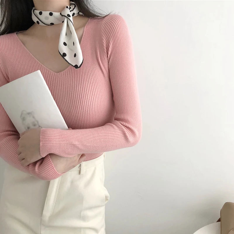 Autumn Basic Bottoming Longsleeve Sweater Women Ribbed Soft Neck Elastic Pullover Warm Solid Color Slim Sweater Top - Colouronova