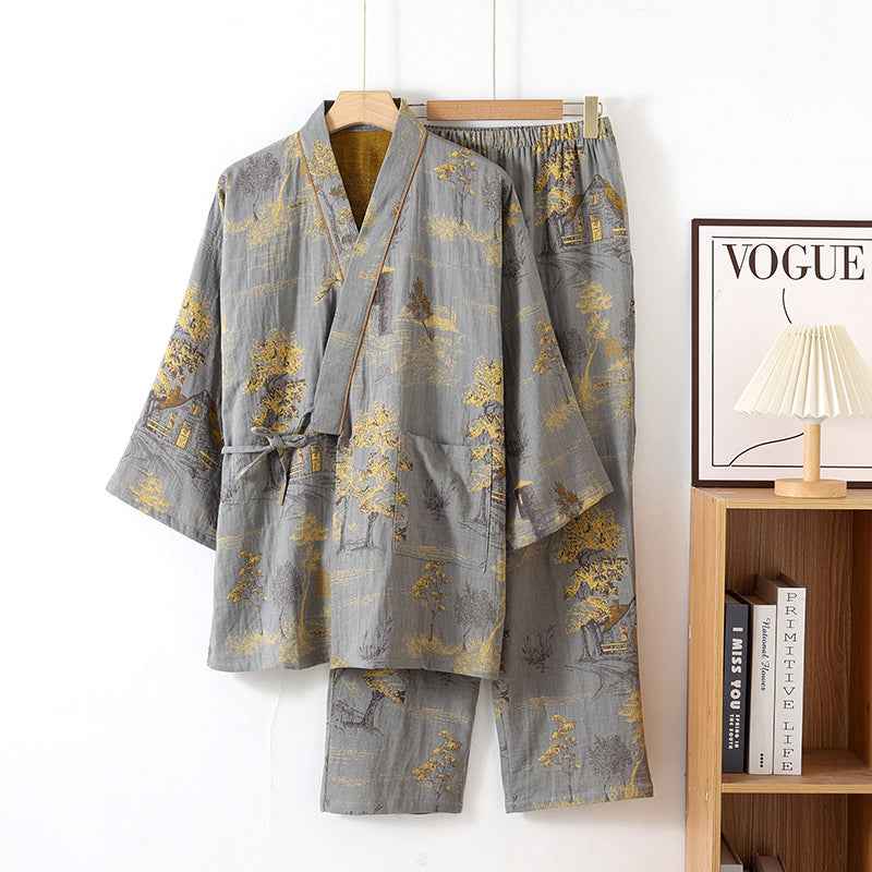 Mens Kimono Style Cotton Pajama Set