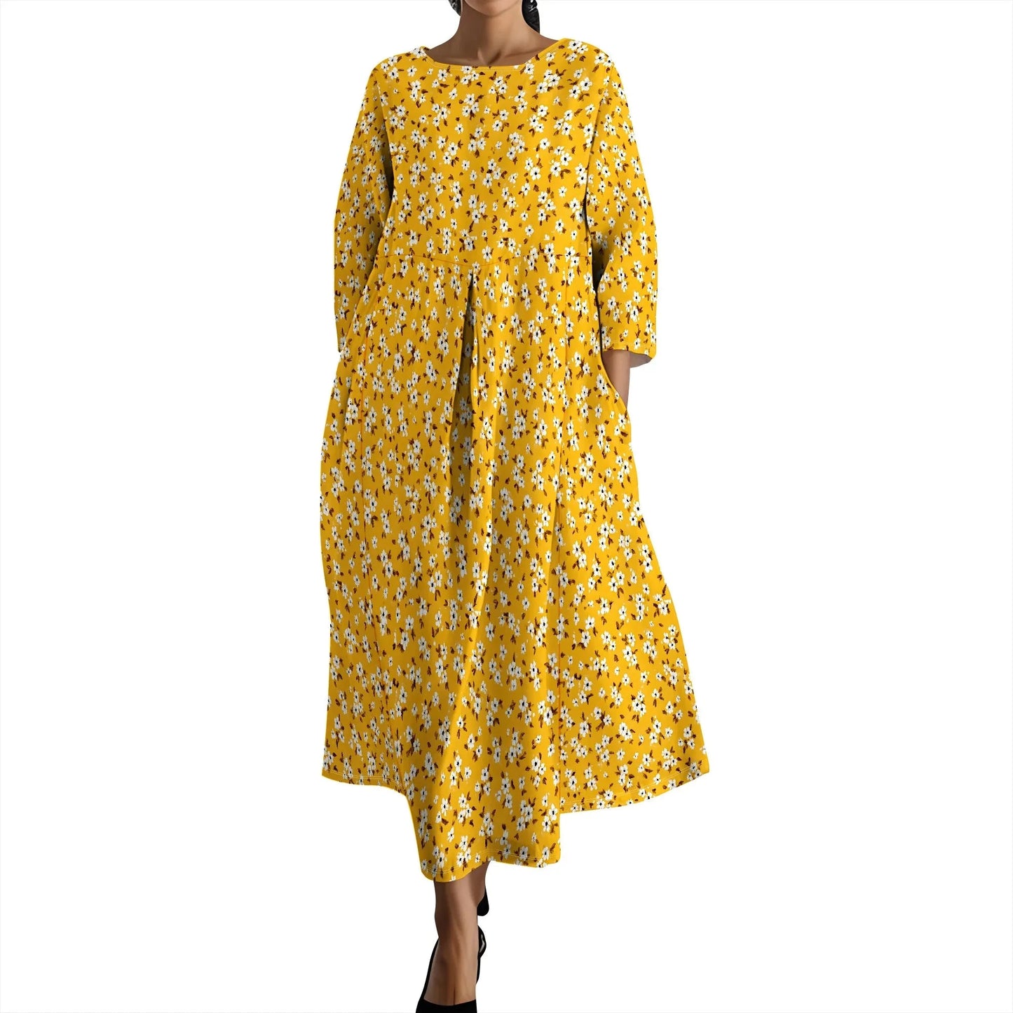 Women's Long Sleeve Elegant Solid Color Autumn Maxi Dresses Casual Loose Plus Size Beach Dress for Women with Pockets Colouronova