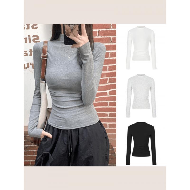 Womens Slim Fit Long Sleeve Pleated Top Colouronova
