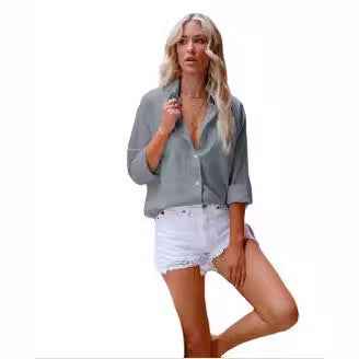 Womens Cotton Linen Lapel Shirt