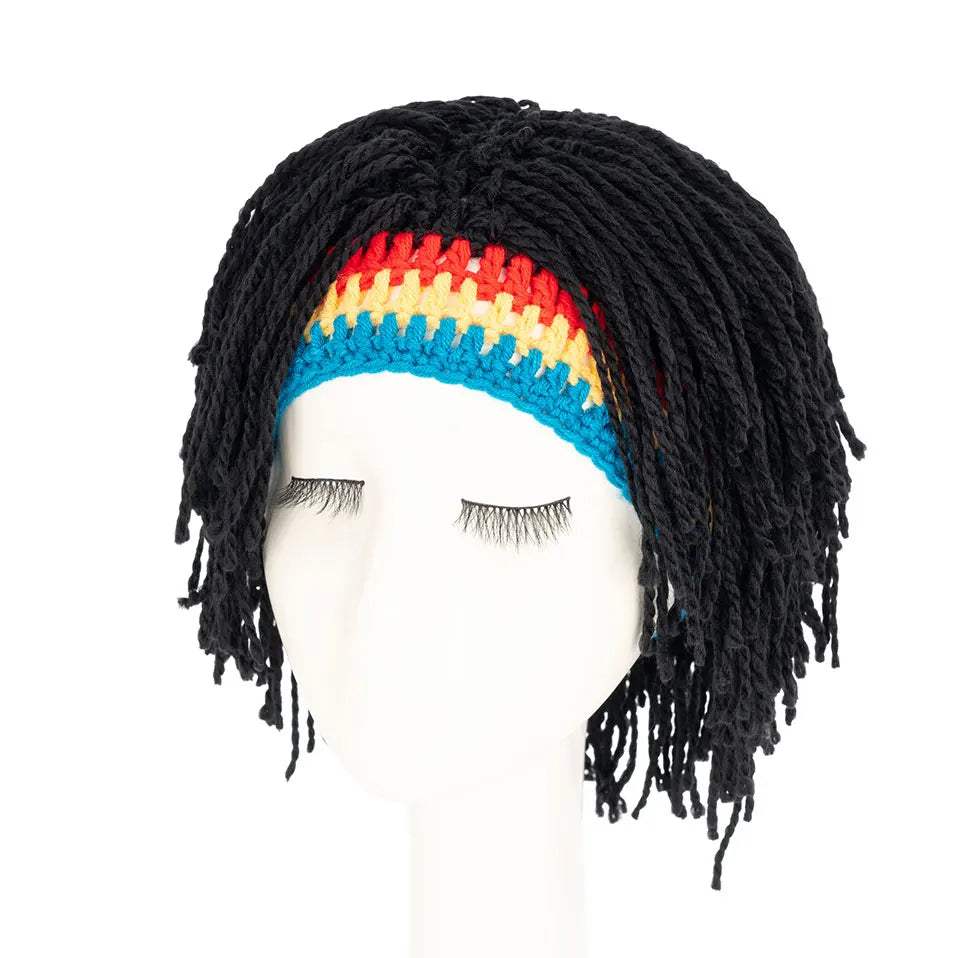 BENEHAIR Funny Rasta Wig Beard Hats Knitted Jamaican Rasta Beanie Hat with Dreadlocks Christmas Halloween for Men Women - Colouronova