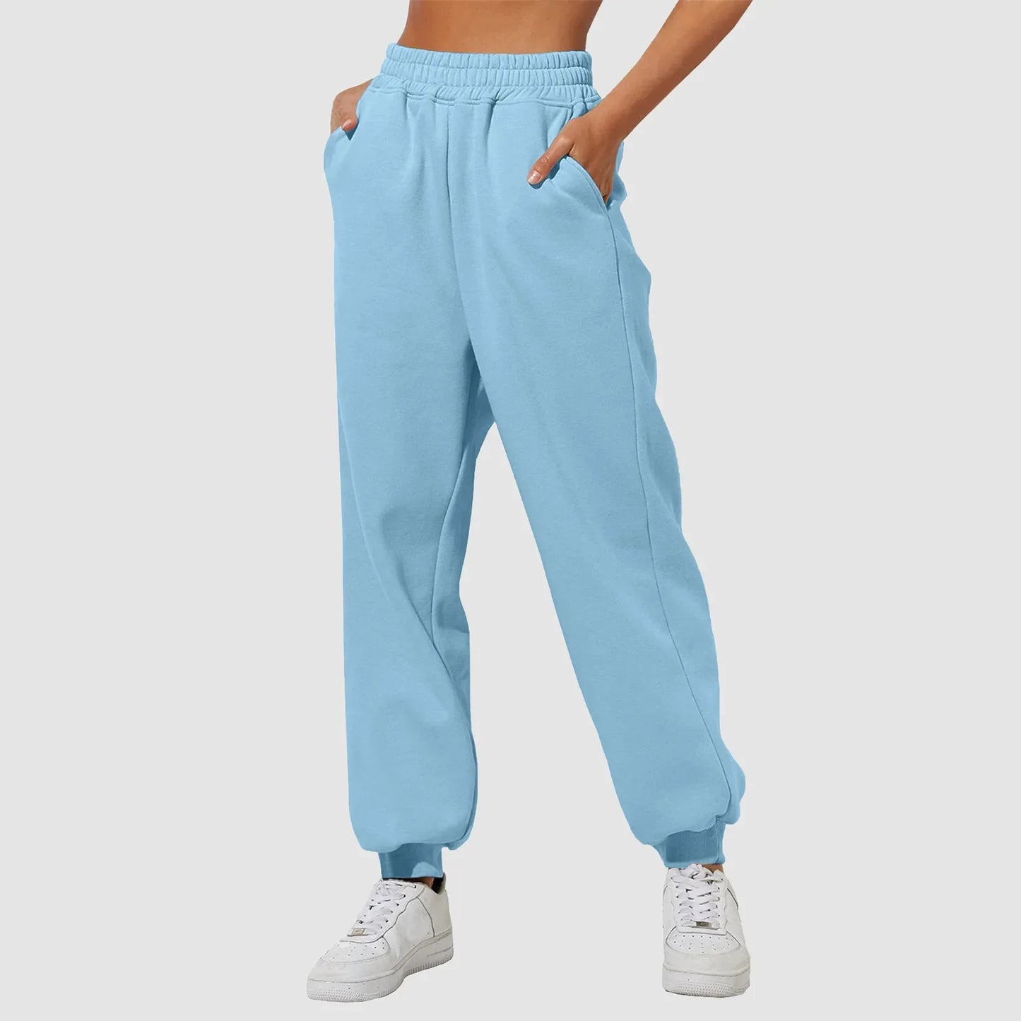 Joggers Sweat Pant For Women Fleece Lined Sweatpants Wide Straight Leg Pants Elastic Slim Bottom Trousers Female Clothing - Colouronova