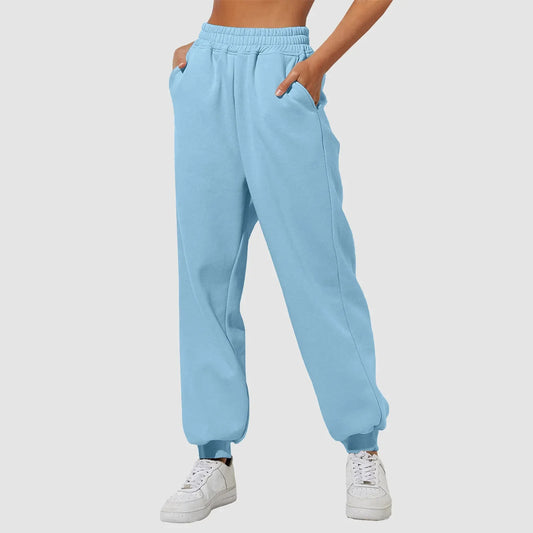 Joggers Sweat Pant For Women Fleece Lined Sweatpants Wide Straight Leg Pants Elastic Slim Bottom Trousers Female Clothing - Colouronova