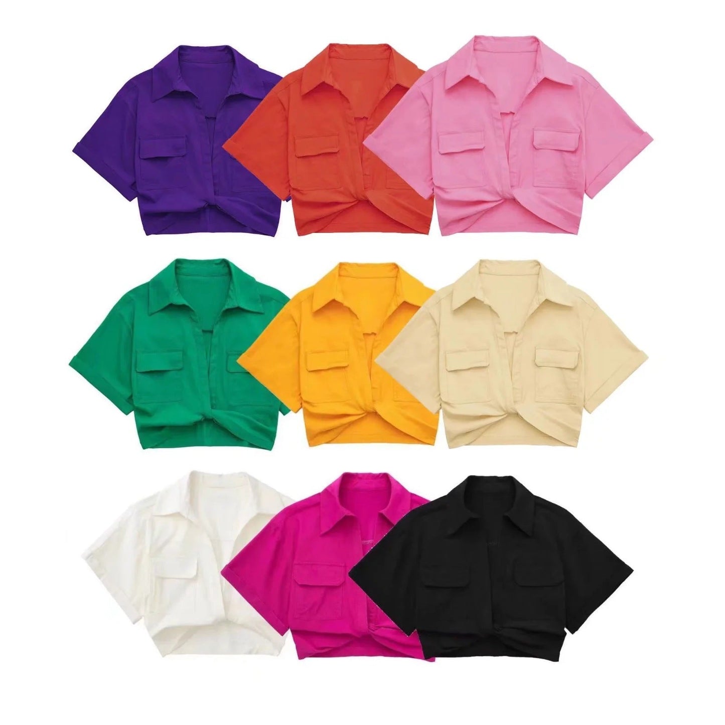 Stretch Linen Blend Short Shirt Colouronova