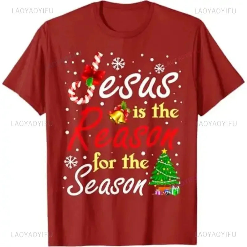 Christian Jesus The Reason Christmas Stocking Stuffer Gift TShirt Humor Funny Xmas Costume Cotton Tees Unisex Fashion Y2k Tops - Colouronova