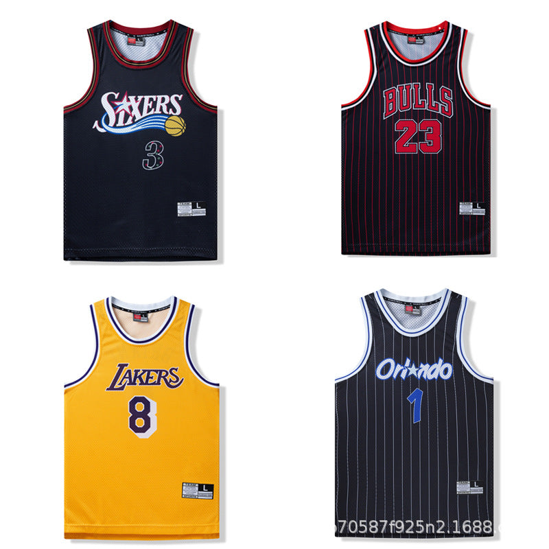 American Retro Mesh Jersey Iverson Maddie Kobe Curry Butler James Digital Print Basketball Vest Colouronova
