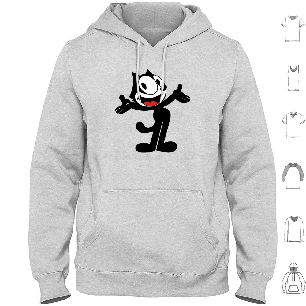 Hoodie Cotton Long Sleeve Vintage Cartoon Animation Kitty Black Cat Vintage Cartoon Cartoon Funny Funny Black Cat Felix Cat - Colouronova