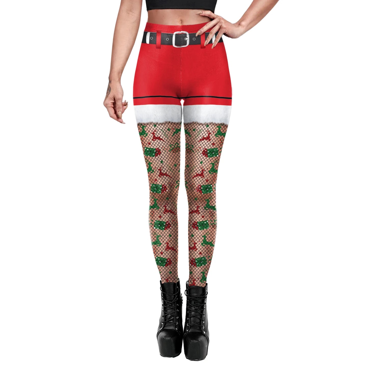 Phantasy Sexy Women Christmas Leggings Xmas Fake Shorts Stockings Pattern Leggings Yoga Trousers Festival Pants Autumn Winter - Colouronova