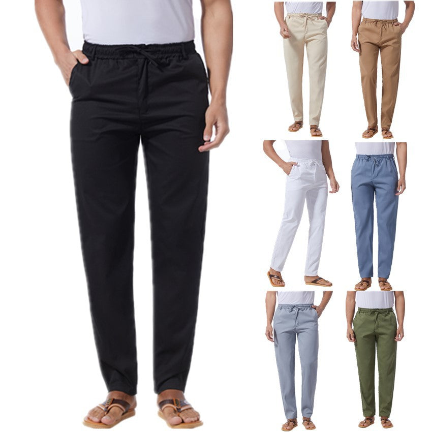 Men's Solid Color Linen Cotton Casual Pants Colouronova