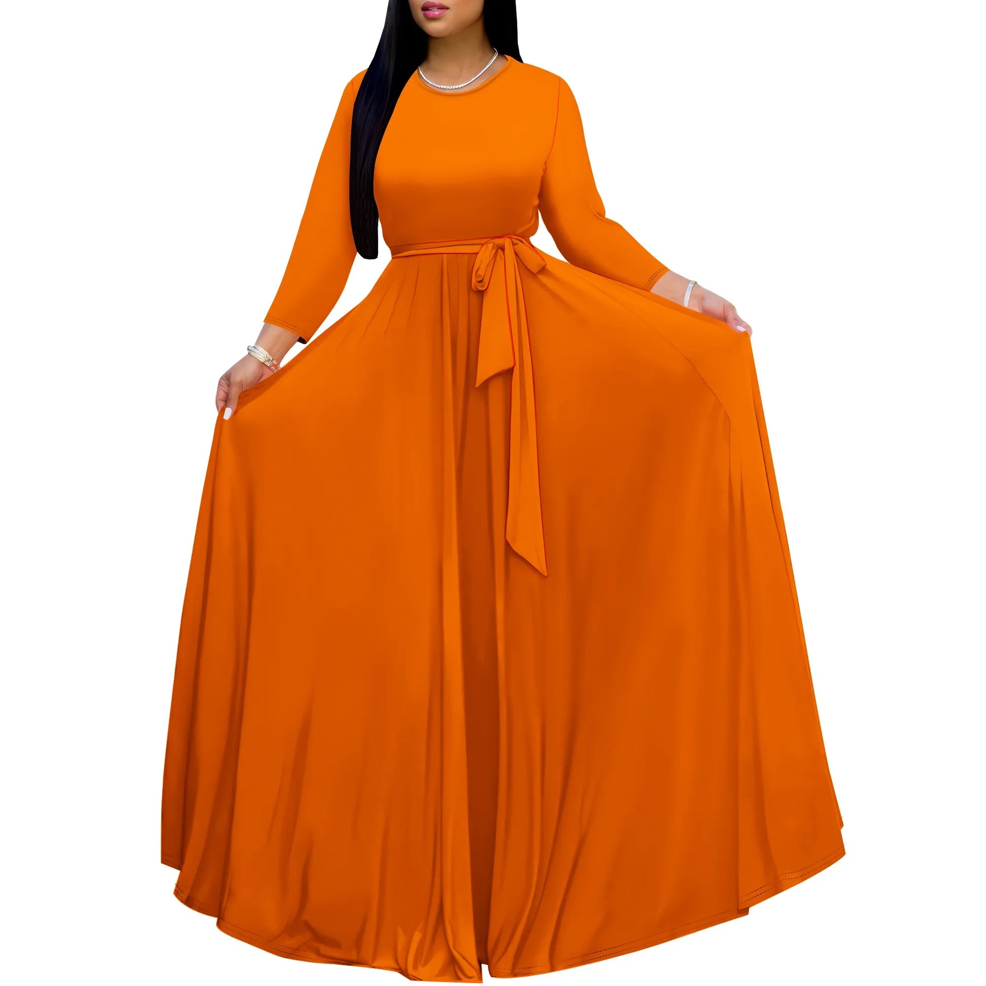Long Sleeve Plus Size Maxi Fall Dress for Curvy Women Round Neck 3/4 Sleeve Long Dress Cocktail Party Dress - Colouronova