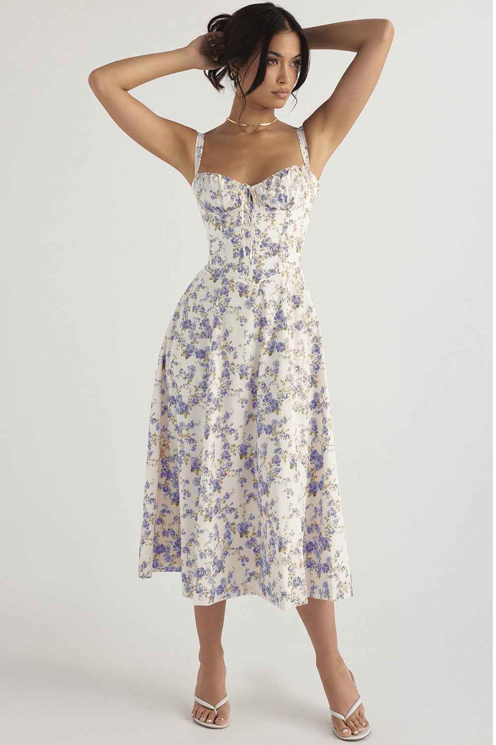 Elegant Sling Midi Dress with Floral Patterns