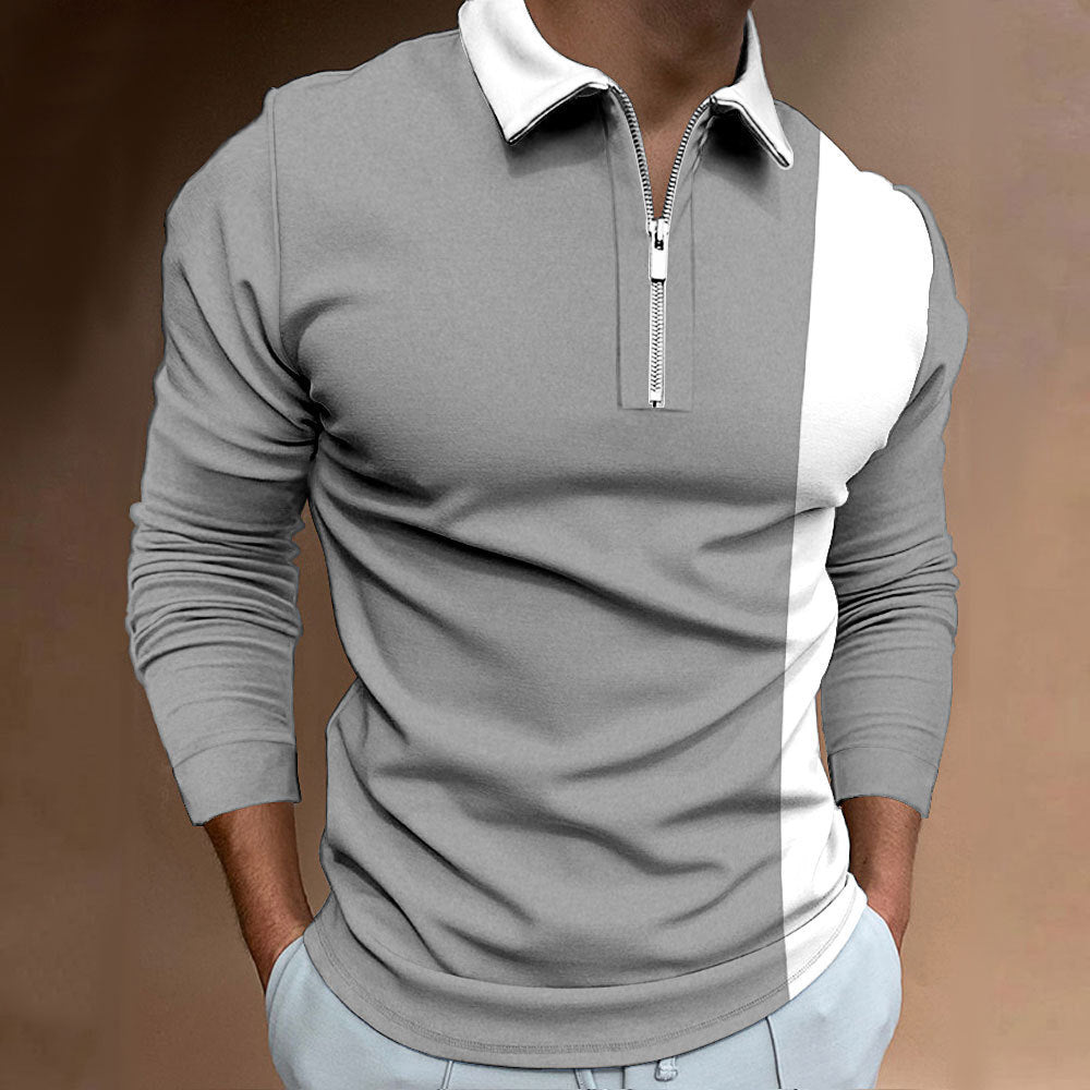 Men's Long Sleeve Color Block Polo Shirt Colouronova