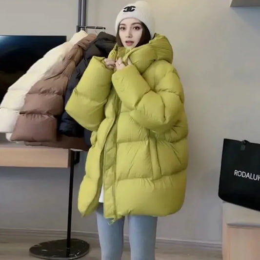 Fashion Down Women Cotton Coat 2025 Winter New Fashion Warm Hooded Solid Color Thickenin Elegance Down Cotton-Padded Jacket H145 - Colouronova