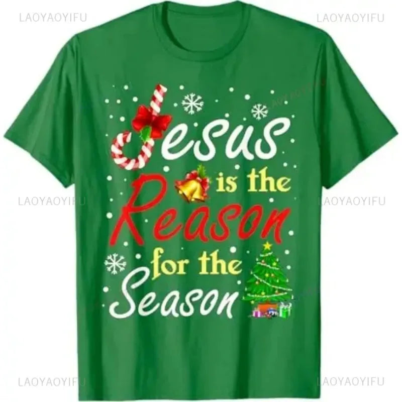 Christian Jesus The Reason Christmas Stocking Stuffer Gift TShirt Humor Funny Xmas Costume Cotton Tees Unisex Fashion Y2k Tops - Colouronova