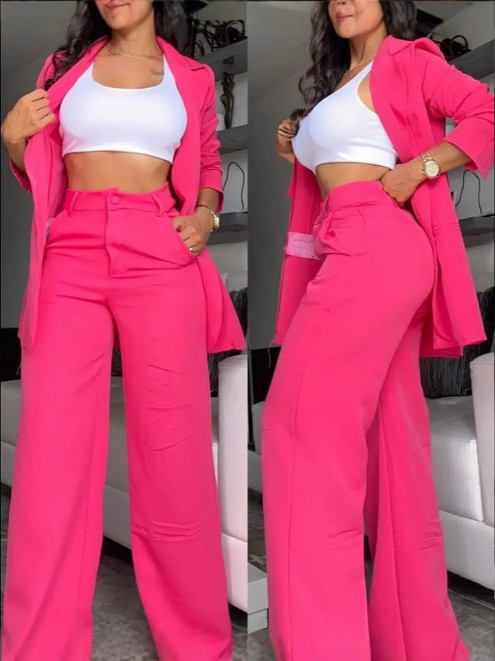 Women Elegant Solid Color Split Sleeve Lapel Suit Colouronova