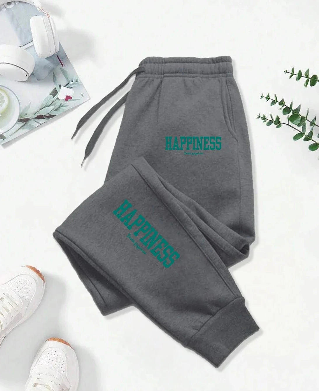 Happiness Letter Graphic Print Pattern Pants Woman Autumn Fashion Joggers Comfortable Warm Pants Unisex Fashion Jogging Pant Colouronova