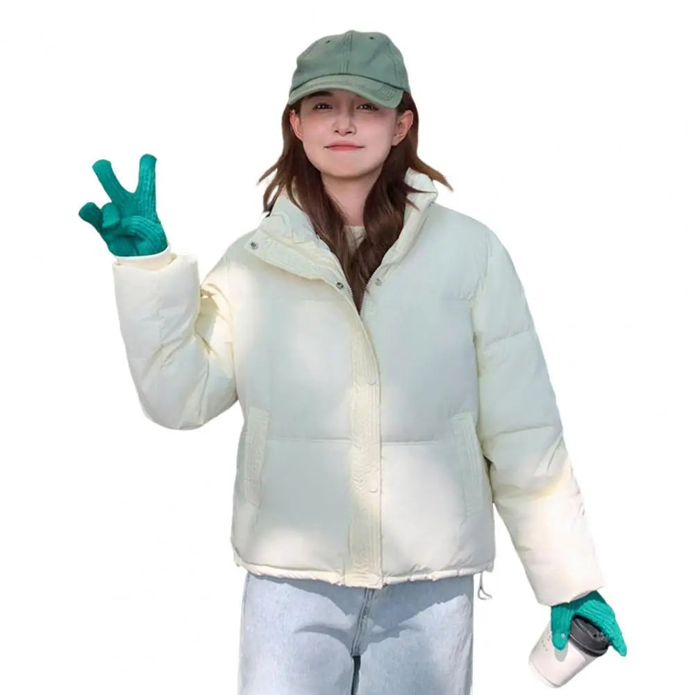 Winter Down Coat Thickened Padded Stand Collar Short Zipper Windproof Heat Retention Outwear Cotton Jacket - Colouronova