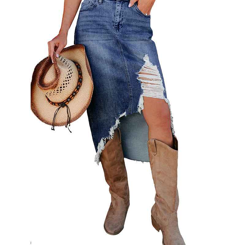 Ripped denim skirt