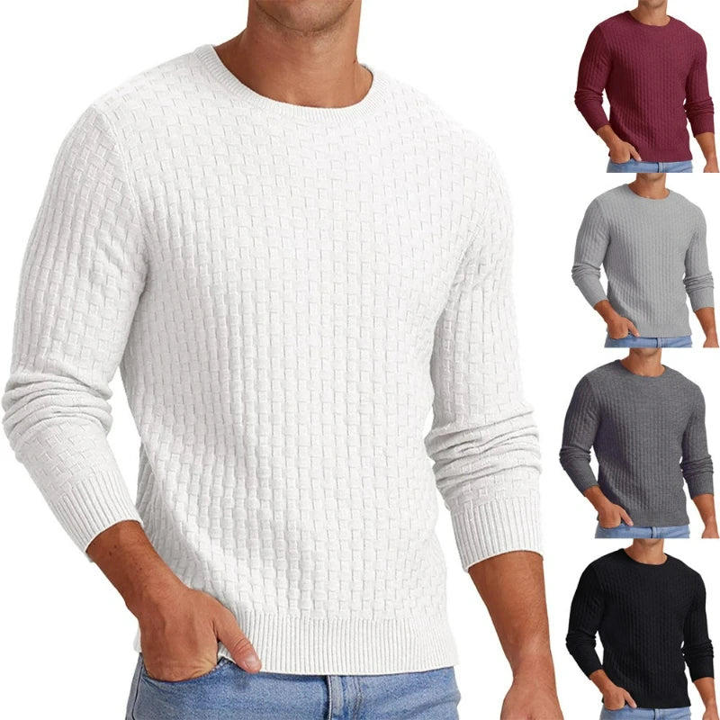 Knit Pullovers Men Solid Sweater Long Sleeve Jumpers Round Neck Sweaters Casual Slight Strech Spliced Male Autumn 2025 - Colouronova