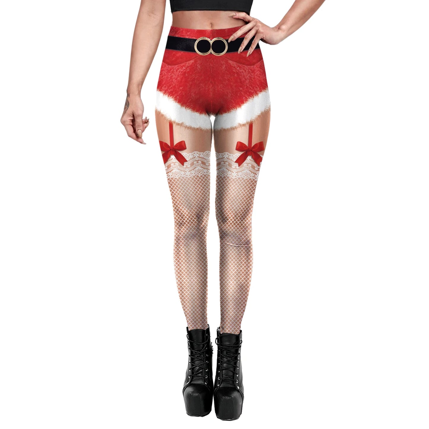 Phantasy Sexy Women Christmas Leggings Xmas Fake Shorts Stockings Pattern Leggings Yoga Trousers Festival Pants Autumn Winter - Colouronova