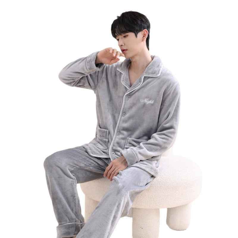 Men's Coral Fleece Pajama Set Long Sleeve