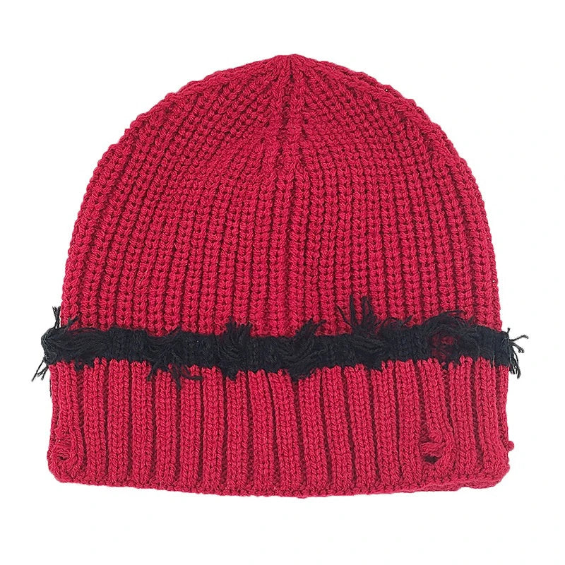 Y2K Knitted Beanie Hats Winter Warm Wool Caps With Holes Hip Hop Streetwear Accessories New Color Matching - Colouronova