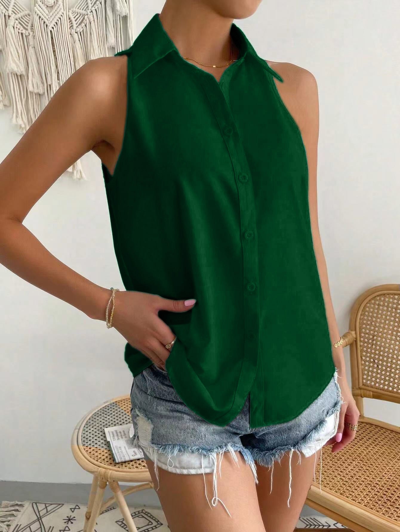 Sleeveless Satin Shirt for Women Colouronova
