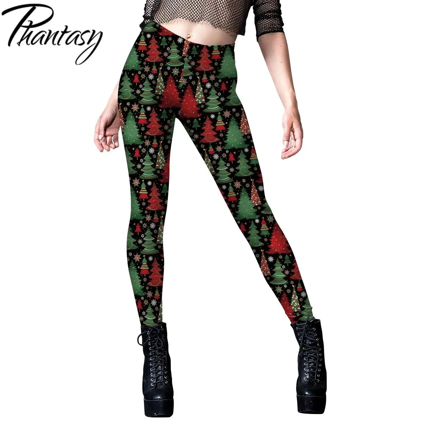 Phantasy Vintage Women Christmas Leggings Autumn Winter Women Xmas Pants Sexy Tights Trousers Festival Party Carnival Leggings - Colouronova