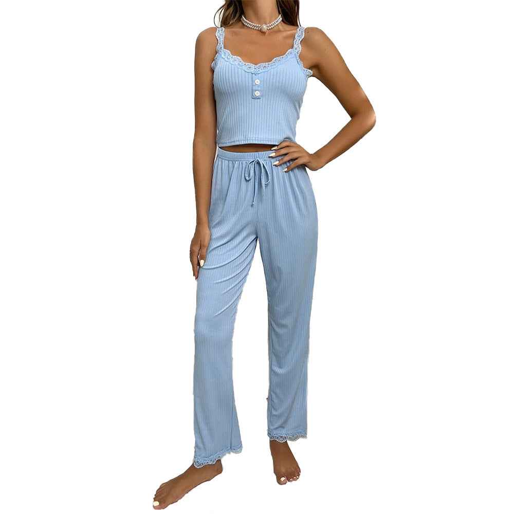 Lace Homewear Suspender Pajama Set