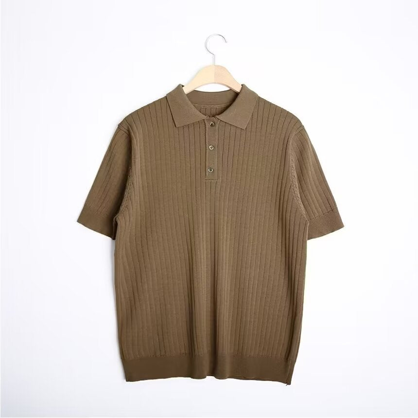 Fashion Casual Lapel Pure Color Polo Shirt Casual Knitted Short-Sleeved Men's Summer New Breathable Trendy Men's T-Shirt Colouronova