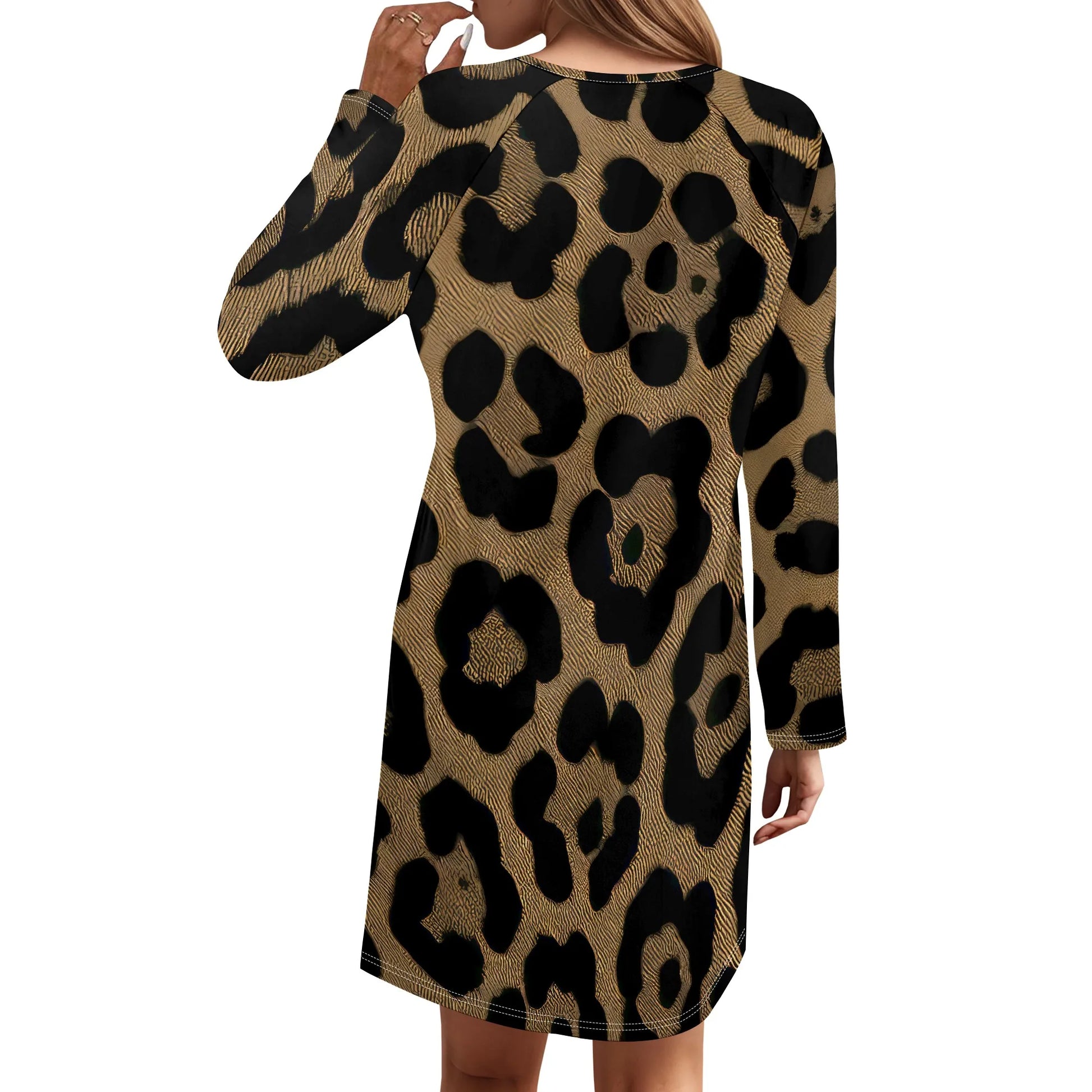 Women's Animal Print Dress Long Sleeve Crew Neck Winter Pullover Casual Loose Comfort Midi Dresses - Colouronova