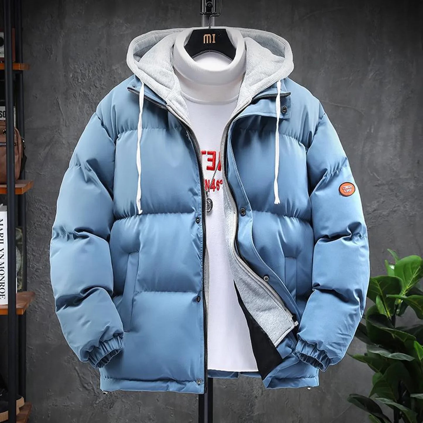 Men'S Autumn Winter Fashion Casual Jacket Cotton-Padded Warm Pure Color Down Jacket With Hat Winter Men'S Cotton-Padded Coat - Colouronova