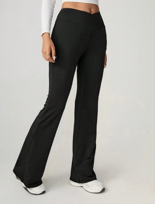 Women's solid color bell bottom pants, new fashionable and casual high waisted slim fit casual pants for autumn and winter 2025 - Colouronova