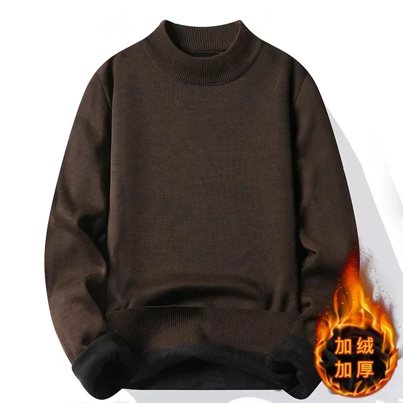 New 2025 Men's Winter Pullovers Casual Solid Color Mock Neck Sweaters Fashion Loose Thickened Warm High-Quality Jumper for Men - Colouronova