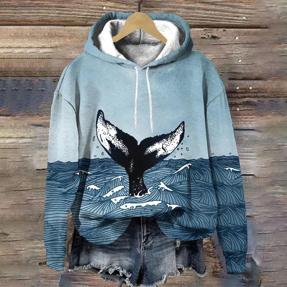 Sea Animal Pattern Women's Hoodie Fashion Women Clothing Tops Autumn/Winter Pullover Hoodies Casual Loose Women's Sweatshirts - Colouronova
